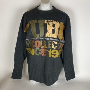 FUBU Sweater Mens XL COLLECTION SINCE 1992 Heavy Crew Neck Pullover Gray